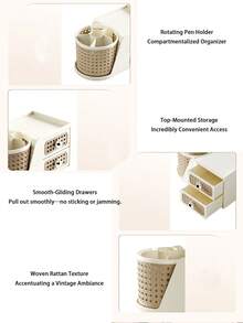 Retro-Style Desktop Rotating Makeup Brush Holder, Dressing Table Cosmetic Storage Box, Lipstick Tabletop Desk Shelf - Multicolor - View 11