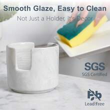 Ceramic Sponge Holder For Kitchen Sink, Sink Organizer With Drain Holes, Countertop Sponge And Soap Holder, Small Corner Ceramic Caddy For Scrubber & Brush - 灰色 - 查看 4