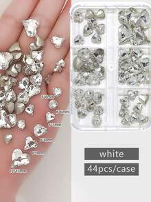 Caja con 6 compartimentos de fondo puntiagudo con diamante de imitación, decoraciones de diamante de imitación para manicura, accesorios para uñas con forma de corazón y octágono en rosa y champán, piedras decorativas para uñas, suministros de manicura - Multicolor - Ver 11