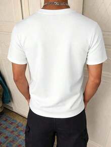 Men's Casual Short Sleeve Crew Neck Summer Print T-Shirt, Summer Streetwear Tee, Drop Shoulder Tee, Gifts For Boyfriend, Back To School Graphic Tees - 白色 - 查看 2