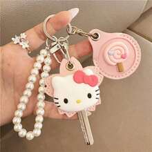 1-Piece Cute Cartoon Key Card Holder, Keychain, Access Control Card Holder, Waterproof Sensor Community Card Holder, Elevator Protective Cover, Suitable For Holidays, Birthdays, Anniversaries, Valentine's Day Celebrations, Daily Carry, Wallet, Pendant, Backpack Decoration, Practical And Cute Accessory Set, Party Gift, Key Protector. - Pink Cherry Blossoms + Pink Miniature Balls - View 8