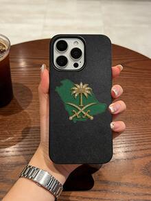 Middle East 1pc Leather Texture TPU Phone Case Compatible With IPhone 17/16 Pro Max/15 Plus/14 Pro/13/12/11, Saudi Arabia Inspired Design, Precise Cutouts - Black - View 2