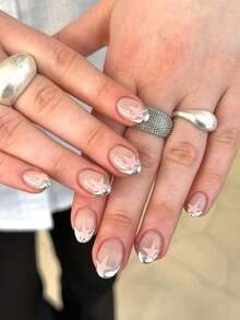 Bộ 24 móng tay giả ngắn hình oval ngôi sao kiểu Pháp, móng giả acrylic vừa vặn hoàn hảo, bao gồm: 1 lọ keo dán móng và 1 dũa móng, móng ngắn và móng kiểu Pháp dành cho phụ nữ và bé gái sử dụng hàng ngày, dự tiệc. - Nhiều màu - Xem 7