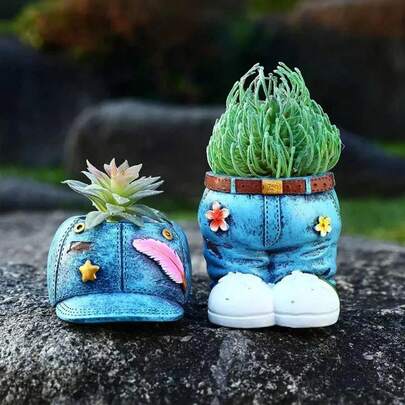 1pc New Denim Jeans Styled Vertical Flower Pot, Creative Planter, Decorative Planter Suitable For Indoor/Outdoor Home Decor, Garden, Balcony, Desk