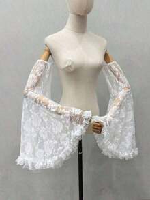 1pc Black Lace Puff Sleeve Lace Trim Dark Gothic Bride Sleeve Decor Set Autumn Accessories - White XL - View 3