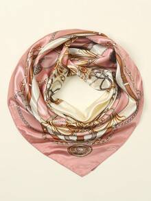 1pc Women's Fashion Chain Rope Printed 90cm Square Scarf, Versatile Printed Scarf For Spring & Autumn,Beach,Holiday - Pink - View 6