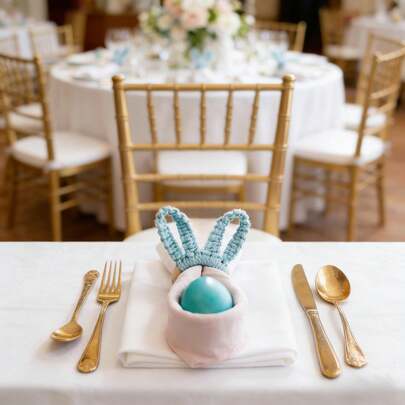 1pc Macrame Boho Style Handmade Woven Napkin Ring, Nordic Rabbit Ear Dining Table Decor