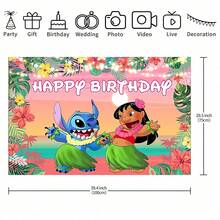 1件正版授权卡通史迪奇和莉萝主题生日派对背景布 - 82.7 * 5.1/59.1 * 39.4/39.4 * 29.5 英寸，热带花卉日落海滩摄影背景，新生儿派对横幅，适用于生日蛋糕桌装饰 - BJB - 查看 13