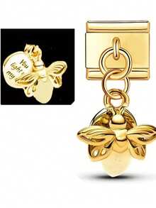1pc Italian Style Bracelet Pendant DIY Jewelry Making Kit, Gold Fashion Single Piece Airplane, Heart Lock, Feather Stainless Steel Multi-Function Jewelry Suitable For All - Multicolor - View 3