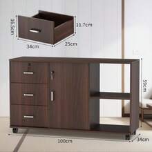 Archivero Organizador Grande 3 Cajones y 1 Gabinete y 2 Estantes de Alenamiento Abiertos Mueble para Impresora Engrosado con Llave y Ruedas Archivero Tamaño para Oficio Marrón - roble oscuro - Ver 3