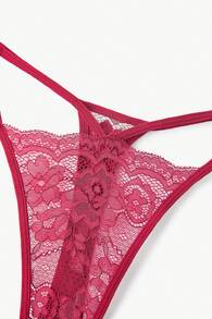 花卉蕾丝镂空丁字裤性感内衣 - 酒紅色 - 查看 4