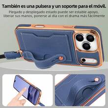 VIETAO Crossbody Lanyard Strap Wrist Band Golden Electroplated Girls Faux Leather Phone Case Compatible With Iphone 17 16 15 14 13 12 Pro Max Card Slot Mobile Cover - Blue - View 4