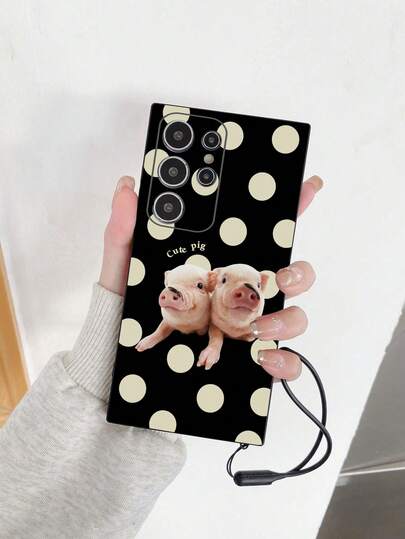 1 ชิ้น เคสโทรศัพท์ลายจุดแฟชั่นลายหมูขอบเจาะสีสันสดใสกันกระแทกพร้อมสายรัดข้อมือซิลิโคนถอดได้, เข้ากันได้กับ Samsung Galaxy A07/A17/S26/S26 Plus/S26 Ultra, S25/S25 Plus/S25 Ultra, A16/A36/A26/A56/A50/A12/A32/A52/A72/A51/A21S/A13/A14/S24/S24 Plus/S24 Ultra, S20/S23/S22/A53/S20 FE/S21, 11/12 Pro/12/12X/13 Pro/14 Pro/15 Pro/X3 Pro, 10/9/Note 9/12C/Note 11 Pro/Note 8 Pro/9C/9A
