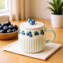 1pc Cute Fruit Relief Design Ceramic Mug, 550ml/18.61oz Juice Cup For Sweet Girls, Strawberry, Blueberry, Lemon, Peach Milk Cup, Coffee Cup, Suitable For Summer And Winter Drinks, New Year, Valentine's Day Holiday Gift - Multicolor - View 4
