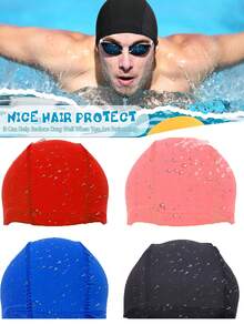Bonnet de bain noir imperméable pour le fitness, bonnet de bain en tissu, bonnet de bain en tissu confortable sans pression, tissu à haute élasticité qui ne comprime pas la tête, bonnet de bain haut de gamme - Multicolore - Voir 1