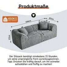 كنبة مخملية عصرية مقعدين مع وسائد - كنبة مدمجة للمساحات الصغيرة في غرفة المعيشة والشقق - تصميم ضغط ناعم - رمادي - مشاهدة 2
