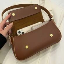 Women's Medium Baguette Shoulder Bag, Stylish And Casual, Various Colors - Rust Brown - View 3