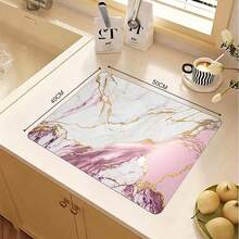 1 pieza, Alfombrilla de cocina con estampado de mármol, Alfombrilla para escurridor de platos, Alfombrilla para barra de café, Alfombrilla para encimera de cocina, Alfombrilla para secar utensilios. Adecuada para usar en cocinas, comedores, mesas de patio y con fines decorativos en ambientes de cocina. - Multicolor - Ver 15