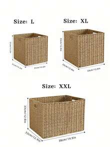 手工编织卡其色折叠收纳盒 - 衣柜衣物玩具收纳盒、立方体置物架收纳盒、客厅收纳盒、卧室梳妆台收纳盒、玄关杂物收纳盒 | 多功能家居用品收纳盒 - 卡其色 - 查看 6