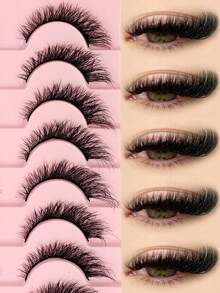 Rikuaild 8对新款猫眼假睫毛，自然纤长，尾部加长，狐狸眼造型，仿貂毛，蓬松柔软，适用于化妆 - 黑色 - 查看 2