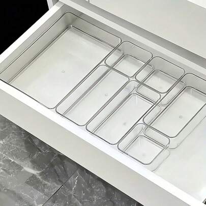 Bộ 7 hộp đựng đồ trong suốt dạng ngăn kéo, thích hợp để đựng mỹ phẩm, mặt nạ, son môi, nước hoa, cọ trang điểm, phấn mắt, sản phẩm chăm sóc da, dụng cụ nhà bếp, đồ ăn nhẹ, văn phòng phẩm, v.v. Có thể sử dụng trên bàn làm việc, tủ quần áo, phòng tắm, là vật trang trí nhà cửa thiết thực và là món quà Giáng sinh dành cho phái nữ.