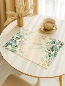 4 Manteles individuales de acuarela con flores de Monstera, limón, plantas tropicales vintage, hojas de Epiphyllum, hojas de eucalipto y diseño geométrico bohemio azul para mesas redondas de terraza, fiestas, cocina, comedores y meriendas - Verde Pastel - Ver 4
