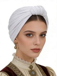 女士时尚交叉式头巾帽，春夏连帽帽，褶皱边饰，带荷叶边 - 包頭帽 - 查看 3