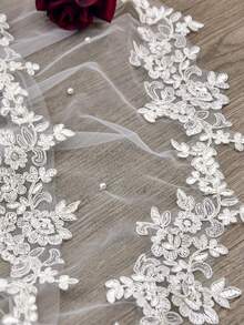 1 chiếc khăn voan ren đính hạt kèm lược, thích hợp cho cô dâu trong lễ cưới nhà thờ, lễ đăng ký kết hôn, kiểu tóc mùa hè, đi biển. - Màu trắng sữa - Xem 3