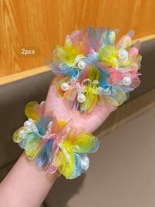 2pcs Cute Flower Hair Scrunchies, Suitable For Daily Wear And Performances - Multicolor - View 4