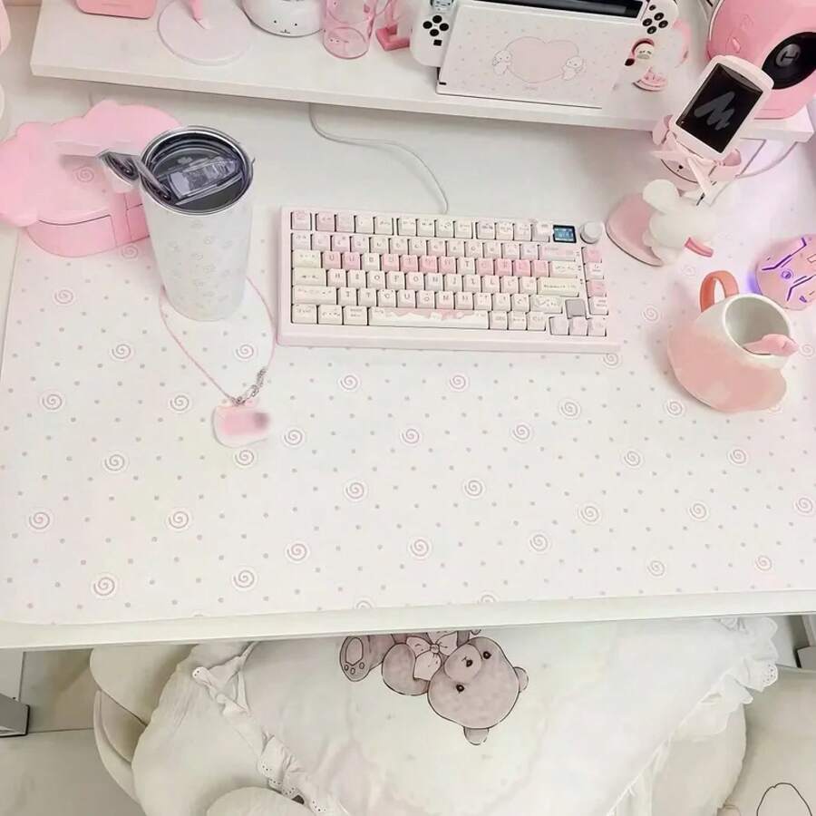 Cute Pink Polka Dot Pu Leather Mousepad Office Desk Mat Mouse Pad Computer Speed Type Carpet Mat Player Laptop Keyboard Cartoon WBVR - 查看 1