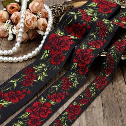 Dây viền ren hoa hồng dệt jacquard 1/5 thước Anh, thêu hoa, trang trí vải phong cách retro, phụ kiện thủ công DIY, trang trí nhà cửa, treo tường, trang phục búp bê, đồ trang trí nhà, DIY và may vá cho người mới bắt đầu