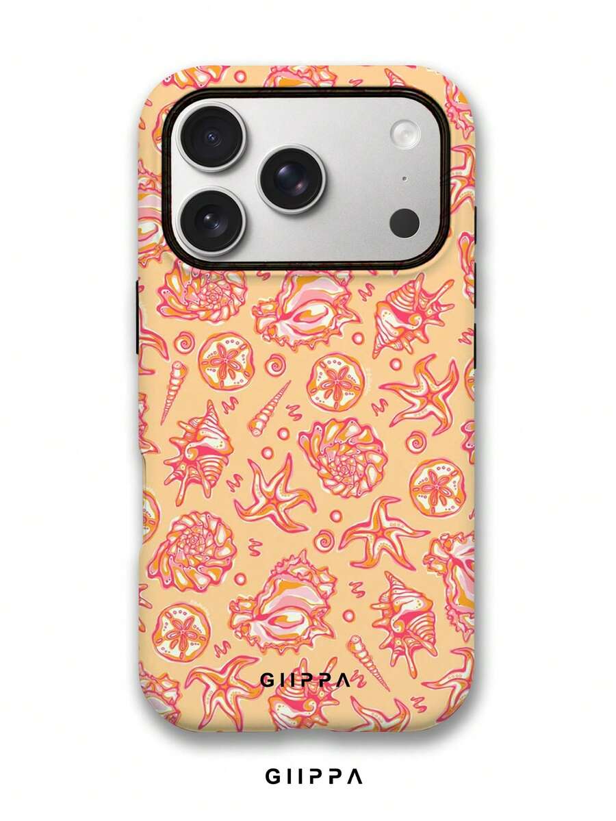 GIIPPA 1件暖橘色與粉橘色海洋元素圖案設計手機殼,適用於Phone 17 Pro Max、16 Pro Max、15 Pro Max、14 Pro Max、11/12/13/14/15/16 Pro Max Plus,韓式高端時尚趣味優雅設計,男女皆宜,適合送給女友的復活節、婚禮季與生日禮物 - 彩色 - 查看 1