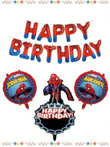 Marvel 蜘蛛侠生日气球,超级英雄派对装饰套装,大型红蓝格纹铝箔气球,适合儿童生日派对、拍照背景、新年庆祝装饰、礼品花束装饰 - 生日套裝 - 查看 14