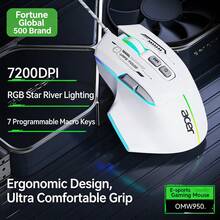 Acer OMW950 有线静音游戏鼠标，适用于 FPS 游戏，白色电竞背光版（7 个宏按键 + RGB 灯光），标准配置 - 查看 6