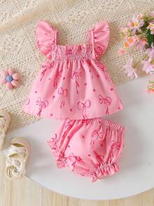 Bộ đồ 2 món dễ thương cho bé gái gồm áo hai dây và quần short, trang phục thường ngày và mùa hè. - Màu Hồng  Dưa hấu - Xem 3