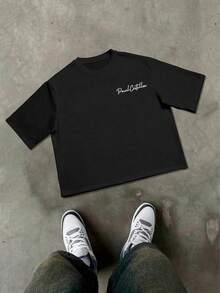Lonblece Camiseta de manga corta con bordado y estampado anti-puñalada pintada a mano para hombres, adecuada para primavera y verano - Negro - Ver 5