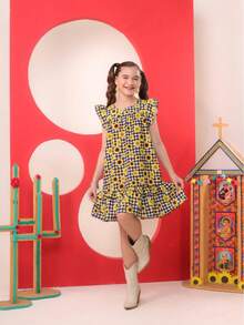 Junior Girl's Checkered Dress For June Festival, Light And Elegant, Flared - 西洋棋/br/pr/向日葵 - 查看 11