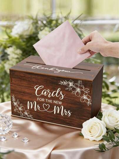 1pc Large Wooden Wedding Card Storage Box, Wedding Check In Box, Wedding Card Collection Box, Wedding Envelope Box, Wedding Money Box, Wedding Party Lottery Box, Mr. & Mrs. Card Box, Wedding Supplies, Wedding Desktop Decoration, Bridal Shower, Wedding Gifts, Party Favors, Anniversary, Home Decoration, Room Decoration, Wedding Decor, Wedding Box