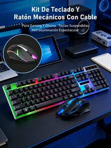Conjunto de teclado y mouse para juegos  Teclado mecánico táctil Mouse 1000DPI ajustable Sincronización de luz de fondo colorida general Plug and play Primera opción para principiantes en deportes electrónicos - Ver 2