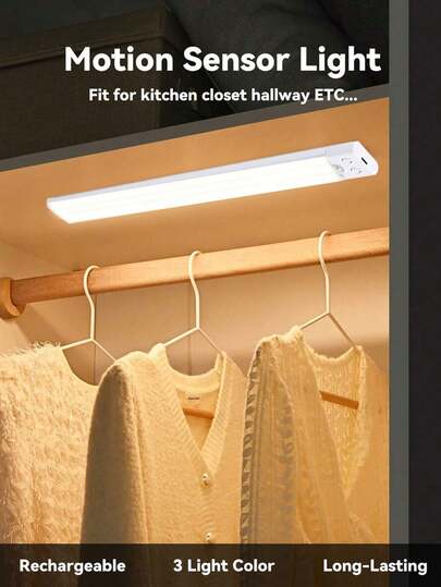 1 đèn LED cảm biến thông minh, 20cm/30cm/40cm/50cm, thích hợp trang trí nhà cửa, đèn tủ/tủ quần áo tự dính có thể sạc lại, đèn cảm biến chuyển động, 3 màu điều chỉnh, thích hợp cho tủ, tủ quần áo, chiếu sáng mặt bàn, đèn ngủ nhà bếp không dây sạc USB, lắp đặt dễ dàng không cần dây dẫn, thích hợp cho tủ, cầu thang, hành lang, cũng có thể dùng làm đồ trang trí ngày lễ để chiếu sáng tức thì.