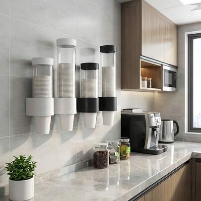 1pc Wall-Mounted Disposable Cup Holder That Requires No Drilling, Featuring Dust And Water Resistance, Convenient And Quick For Storing Disposable Cups In Homes, Offices, Hospitals, And Bathroom Supplies
