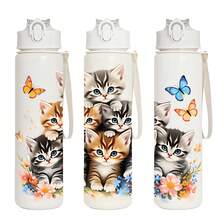 1 pieza Botella de agua deportiva de 750ml/26oz con diseño impreso en 3D de gato, 5 opciones de color, con correa de asa para transportar fácilmente, compacta y ligera, adecuada para exteriores, viajes, campamentos, escuela, oficina, excelente regalo de Navidad o cumpleaños - Multicolor - Ver 17