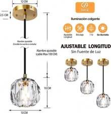 CANMEIJIA Lámparas Colgantes de Techo Modernas 2 Pack,Lamparas Colgantes de techo Cristal Decorativa,Vintage Luz Colgante para Cocina Comedor Recamara Sala de Estar(Sin Bombilla) - Dorado - Ver 5