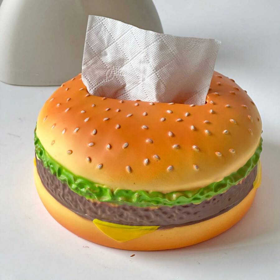 1 Peça Caixa de Lenços 3D Simulação de Hambúrguer Acessível e Prática Ins, À Prova d'Água com Verniz de Cozimento, À Prova de Poeira, Versátil para Mesa de Chá, Bar, Escrivaninha, B&B, Cozinha, Banheiro, Organizador de Armazenamento Doméstico, Decoração de Quarto, Essencial para Dia dos Namorados, Formatura e Volta às Aulas - Caixa de lenços criativa - View 1