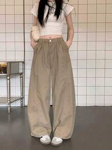 Quần kaki dáng rộng thoải mái cho nữ mùa xuân - Màu Khaki - Xem 3