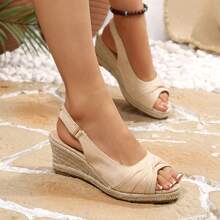 Women's Comfortable Wedge Sandals Open Toe Espadrille Slingback Shoes For Walking & Casual Wear - 米色 - 查看 5
