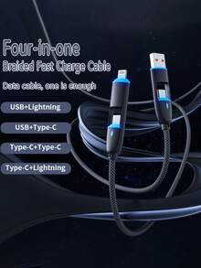 Durcord 四合一 1 米/3.28 英尺/39.37 英寸 100W（最大）尼龙编织 Lightning 数据线，兼容 17/16/15/14/13/12/Pro Max 系列、Galaxy S25 系列及其他智能手机，通用高效充电适配器，充电及数据同步线 - 彩色 - 查看 9