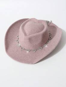 脏粉色羊毛毡宽檐牛仔帽，整体甜美性感少女风格，细节设计：经典西部牛仔帽轮廓，高帽冠+宽檐弧度，完美修饰脸型，视觉上显瘦；采用精致羊毛毡面料，质地柔软挺括，不易变形，具有天然复古气息。 - 桃心頂禮帽 - 查看 4