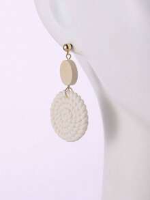 Braided Detail Round Drop Earrings - White - View 5