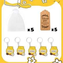 15/30 pièces Faveurs de fête thème abeille avec couronne, mignon, pot de miel, nid d'abeille et porte-clés tournesol, 10 pièces étiquettes et 10 pièces sacs cadeaux, cadeaux pour anniversaire, fête des mères, remise des diplômes, faveurs de mariage, pendaison de crémaillère, fournitures pour baby shower et shower de mariage - Thème des abeilles - Voir 18